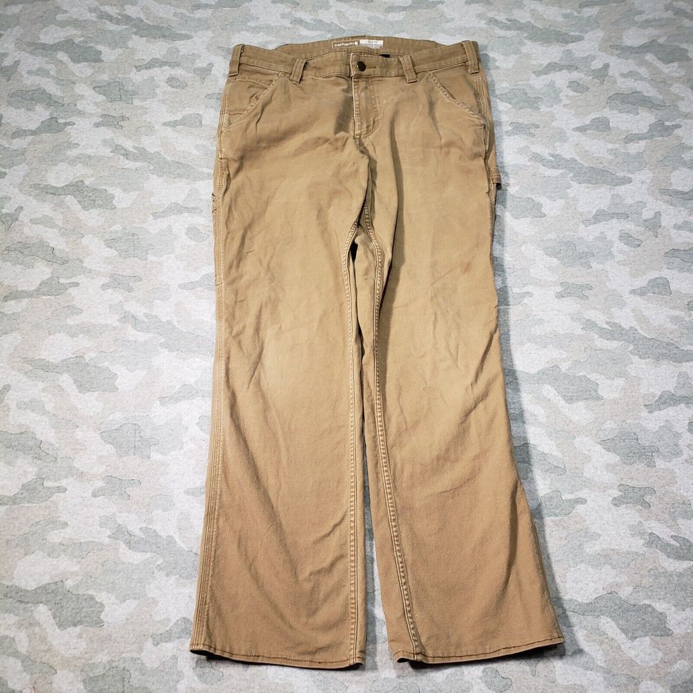 Carhartt Pants Womens 10 Brown Loose Fit Carpenter Workwear Rugged Flex